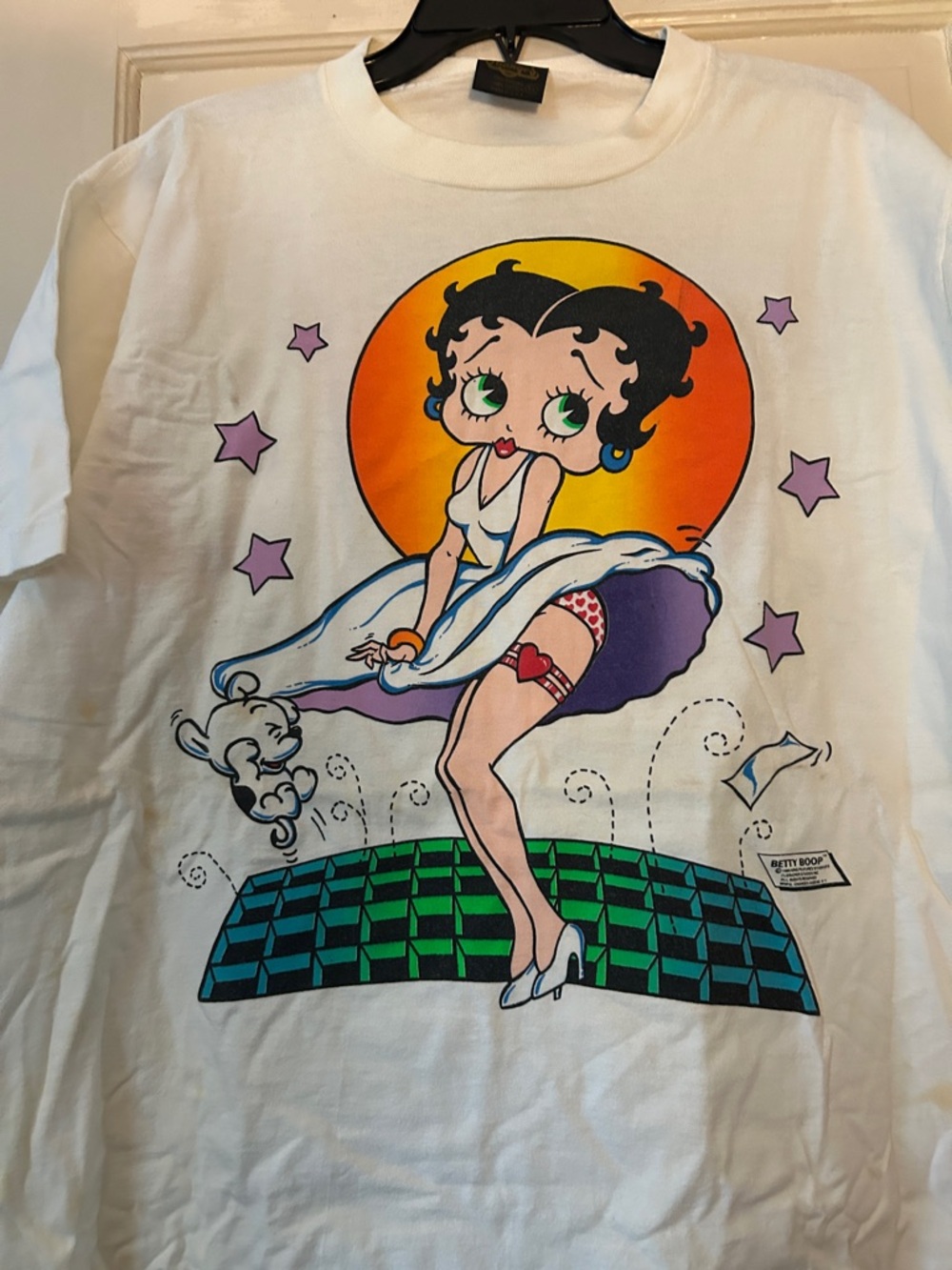 Betty Boop White Tee with Orange Sun and Purple Stars